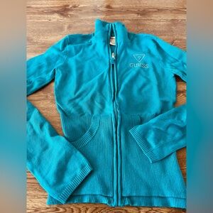 Womens Guess Teal Full Zip Sweater Jacket Size Medium